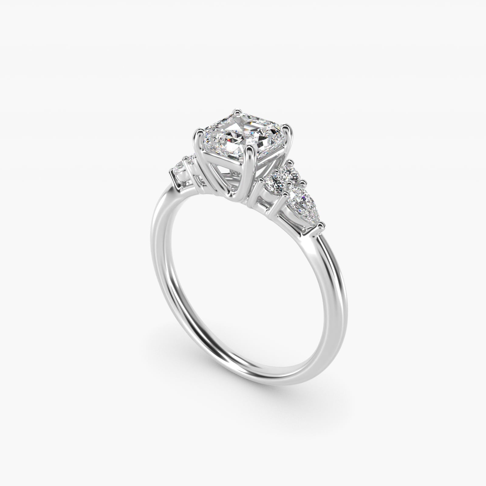 Petite Pear and Round Diamond Engagement Ring in 18k White Gold (1/4 ct. tw.) - Asscher Center