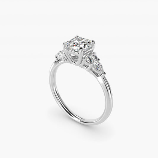 Petite Pear and Round Diamond Engagement Ring in 18k White Gold (1/4 ct. tw.) - Asscher Center