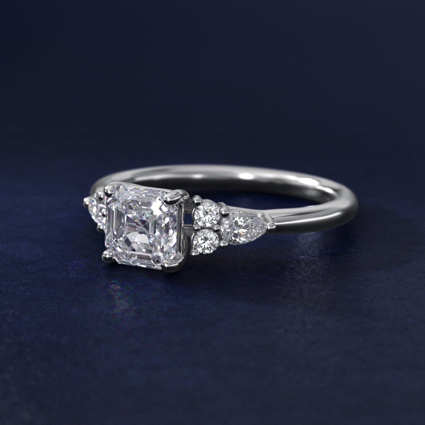 Petite Pear and Round Diamond Engagement Ring in 18k White Gold (1/4 ct. tw.) - Asscher Center