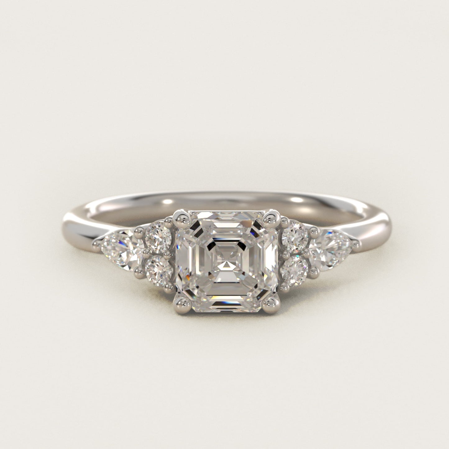 Petite Pear and Round Diamond Engagement Ring in 14k White Gold (1/4 ct. tw.) - Asscher Center