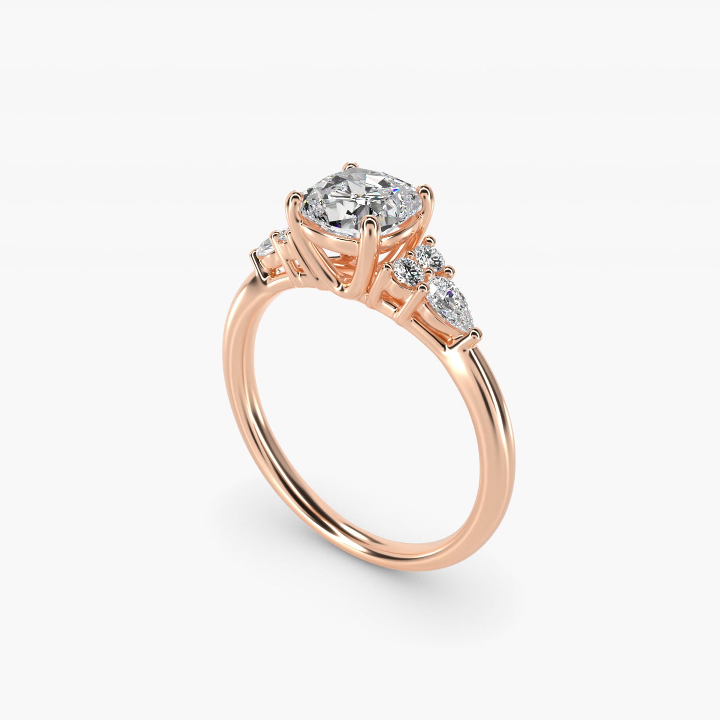 Petite Pear and Round Diamond Engagement Ring in 14k Rose Gold (1/4 ct. tw.) - Cushion Center