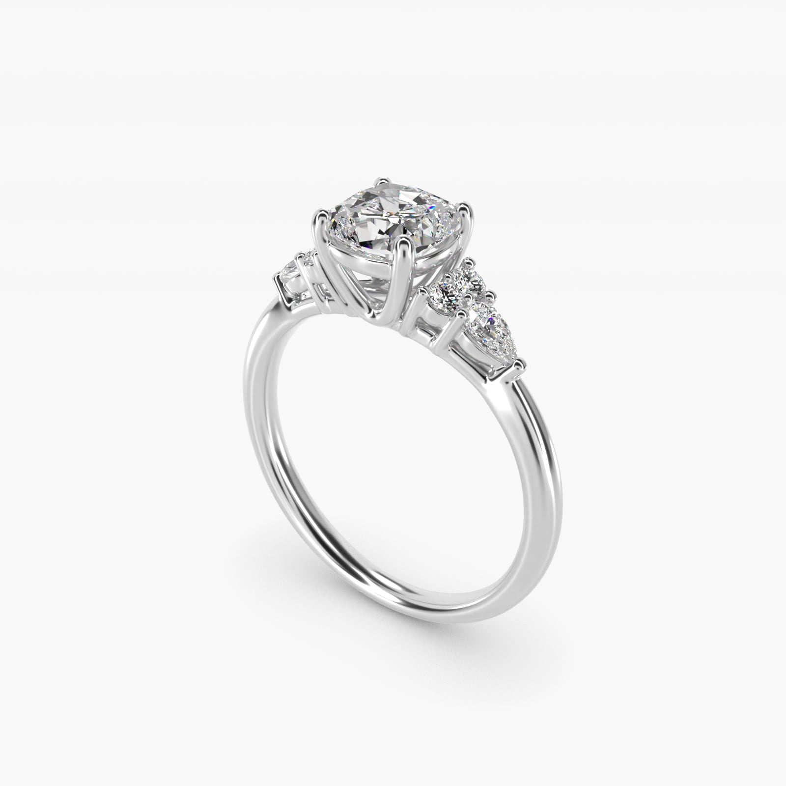 Petite Pear and Round Diamond Engagement Ring in 14k White Gold (1/4 ct. tw.) - Cushion Center