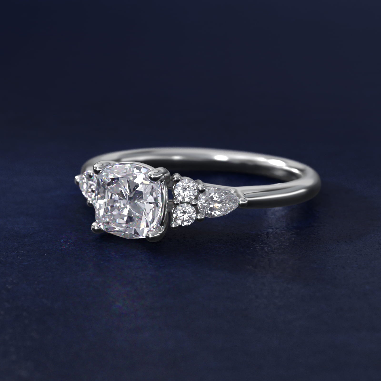 Petite Pear and Round Diamond Engagement Ring in 14k White Gold (1/4 ct. tw.) - Cushion Center