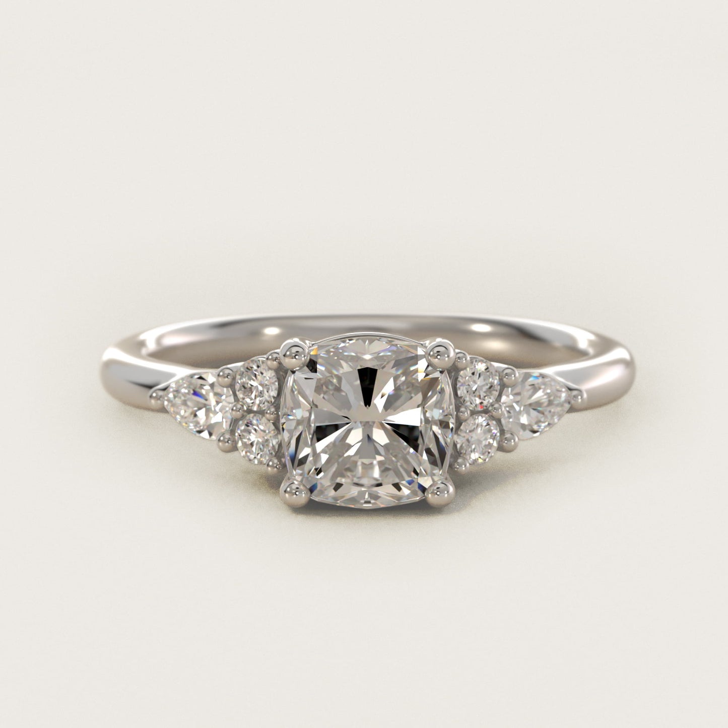 Petite Pear and Round Diamond Engagement Ring in 14k White Gold (1/4 ct. tw.) - Cushion Center