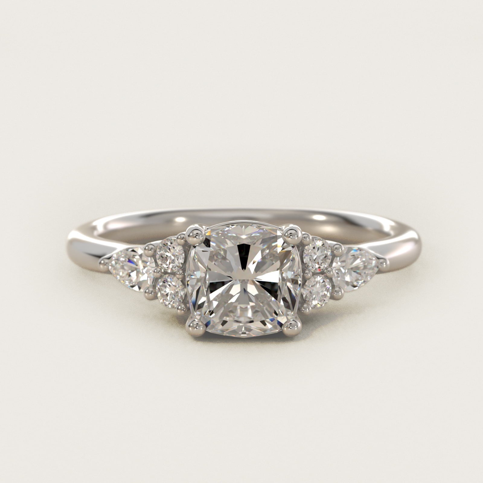 Petite Pear and Round Diamond Engagement Ring in 18k White Gold (1/4 ct. tw.) - Cushion Center