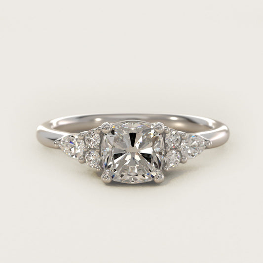Petite Pear and Round Diamond Engagement Ring in 18k White Gold (1/4 ct. tw.) - Cushion Center