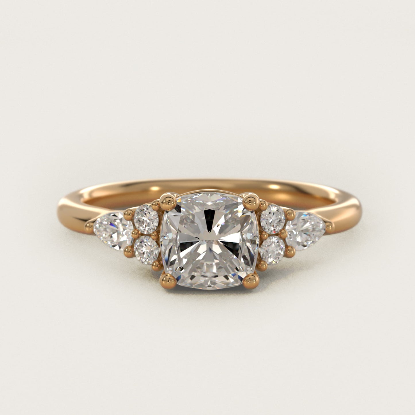 Petite Pear and Round Diamond Engagement Ring in 14k Yellow Gold (1/4 ct. tw.) - Cushion Center