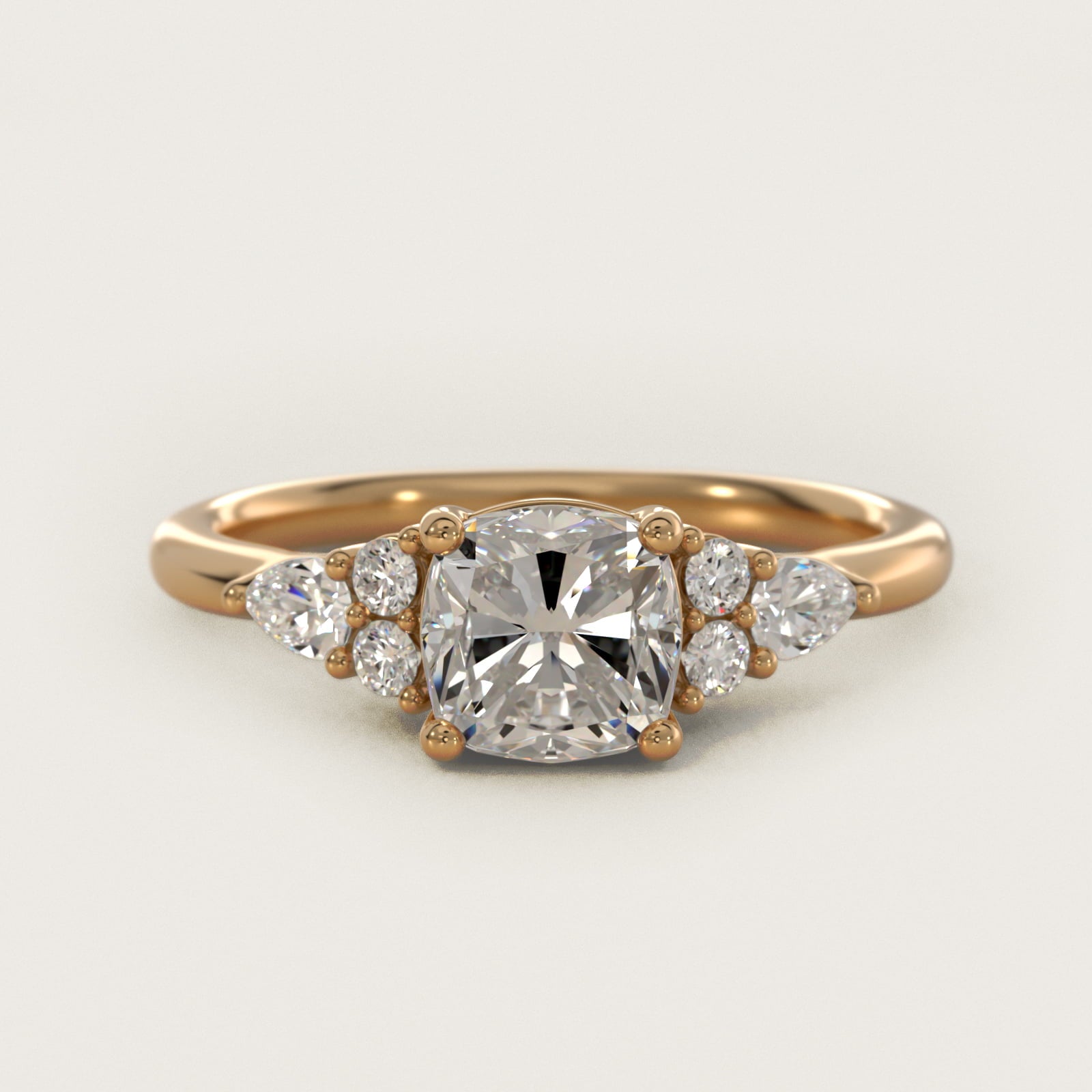 Petite Pear and Round Diamond Engagement Ring in 14k Yellow Gold (1/4 ct. tw.) - Cushion Center