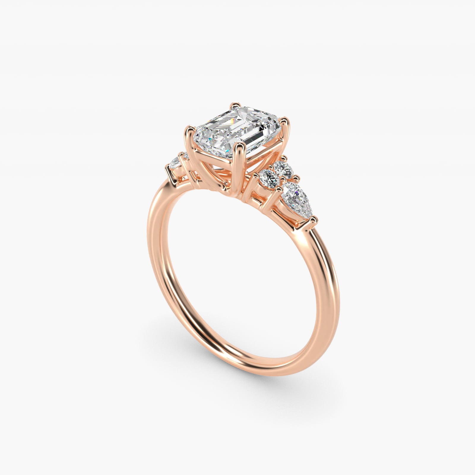 Petite Pear and Round Diamond Engagement Ring in 14k Rose Gold (1/4 ct. tw.) - Emerald Center