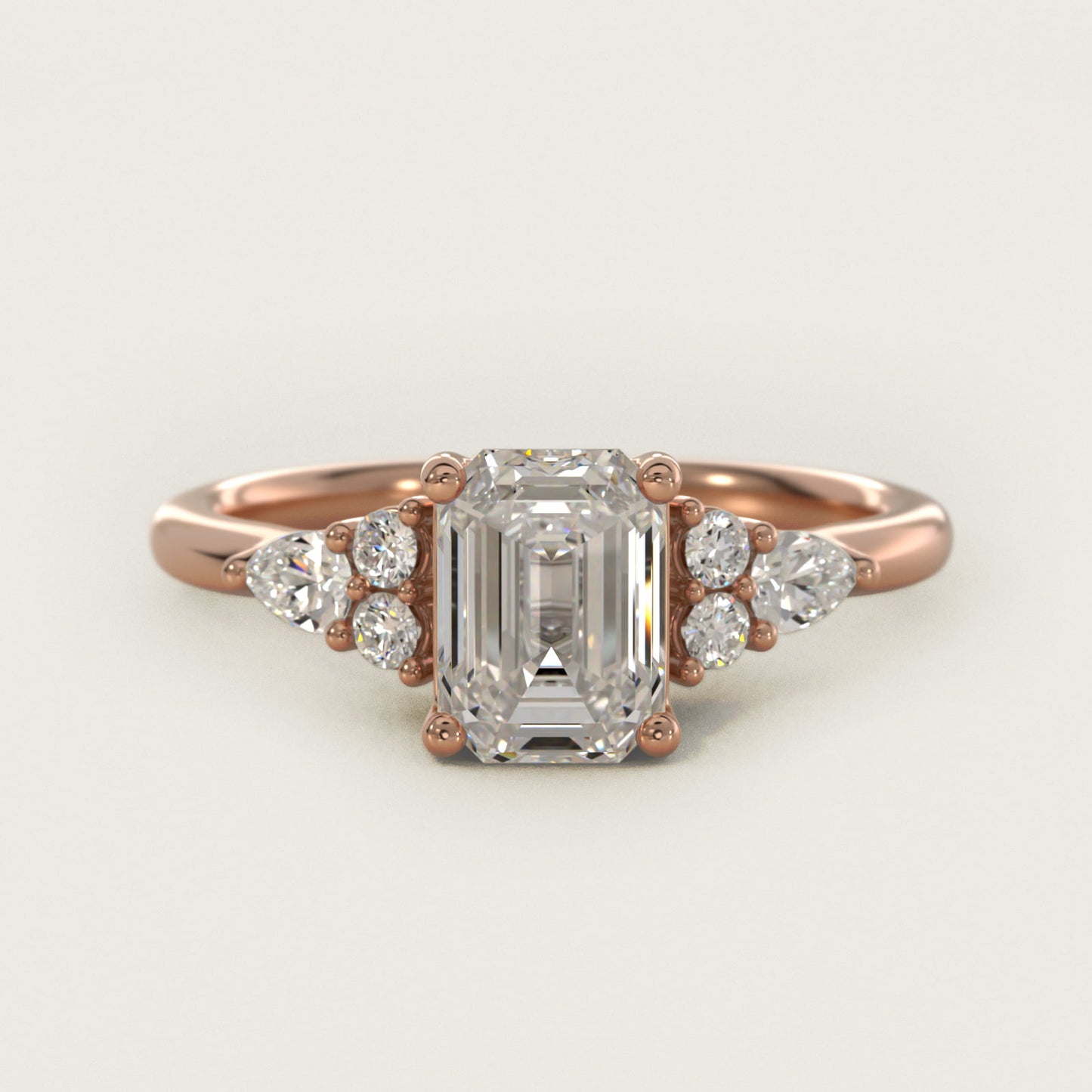 Petite Pear and Round Diamond Engagement Ring in 14k Rose Gold (1/4 ct. tw.) - Emerald Center