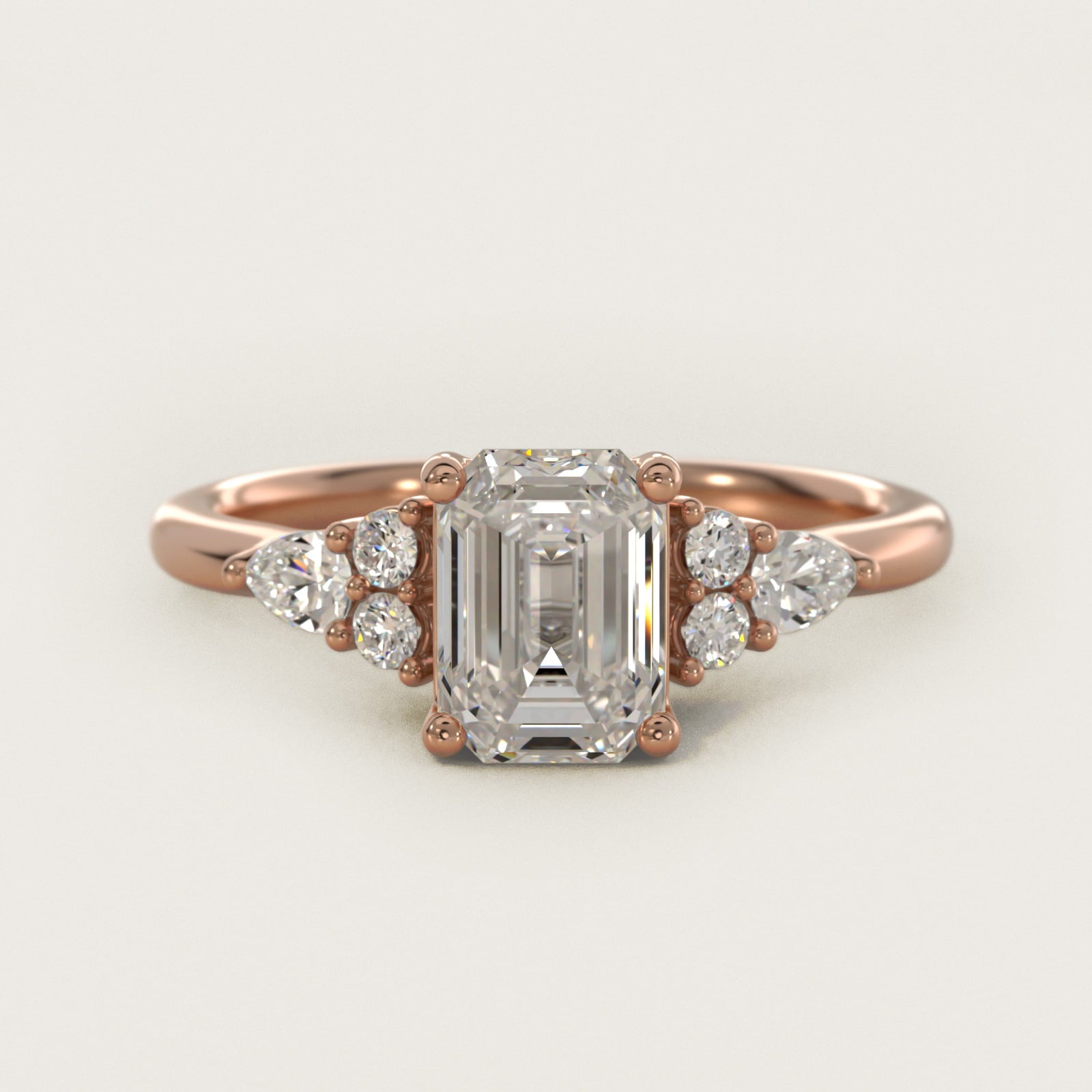 Petite Pear and Round Diamond Engagement Ring in 14k Rose Gold (1/4 ct. tw.) - Emerald Center