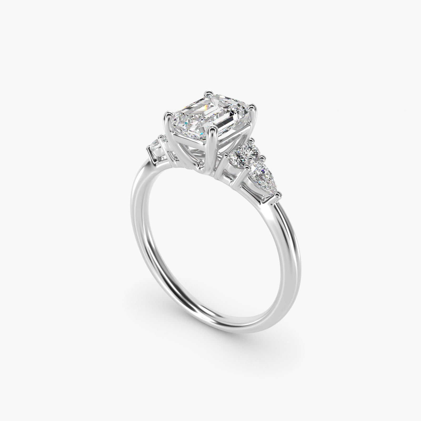 Petite Pear and Round Diamond Engagement Ring in 14k White Gold (1/4 ct. tw.) - Emerald Center