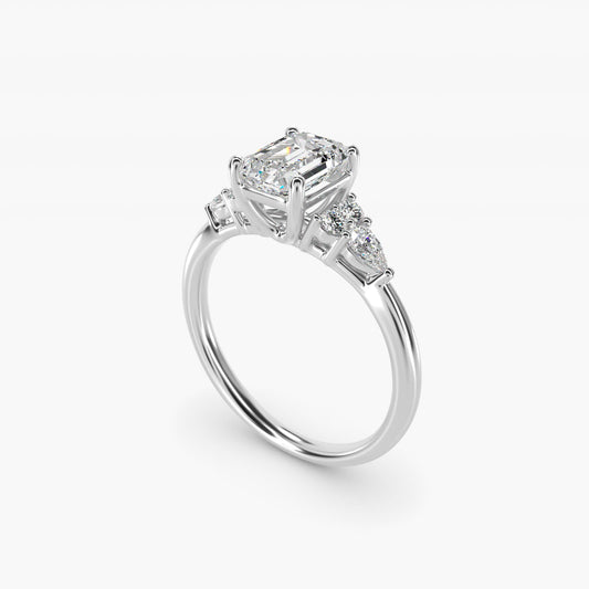 Petite Pear and Round Diamond Engagement Ring in 14k White Gold (1/4 ct. tw.) - Emerald Center