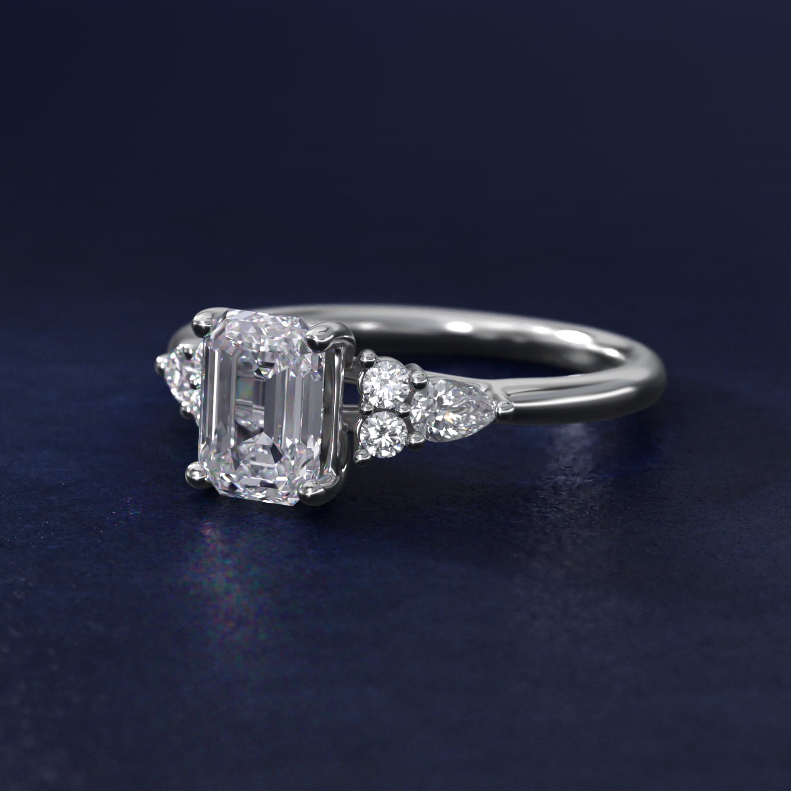 Petite Pear and Round Diamond Engagement Ring in 14k White Gold (1/4 ct. tw.) - Emerald Center