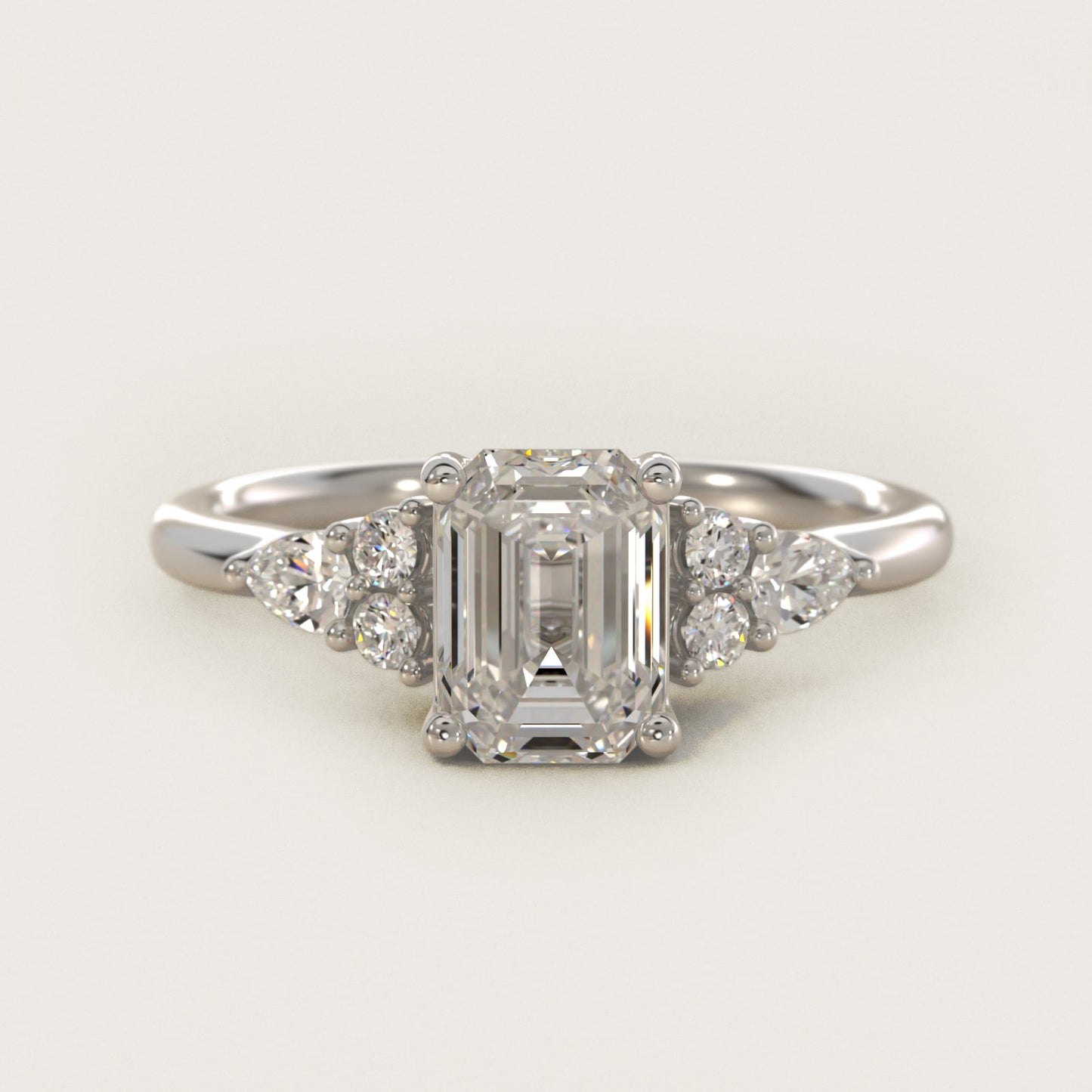 Petite Pear and Round Diamond Engagement Ring in 14k White Gold (1/4 ct. tw.) - Emerald Center