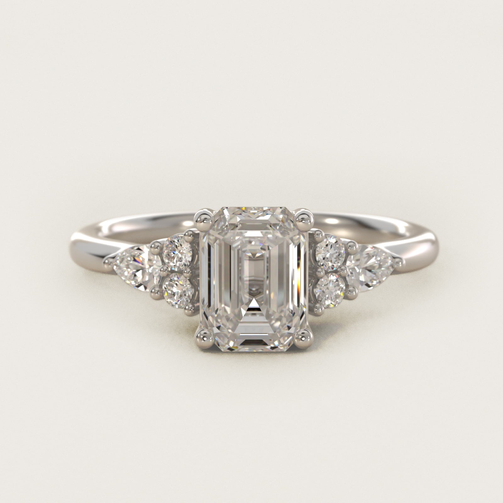 Petite Pear and Round Diamond Engagement Ring in 14k White Gold (1/4 ct. tw.) - Emerald Center