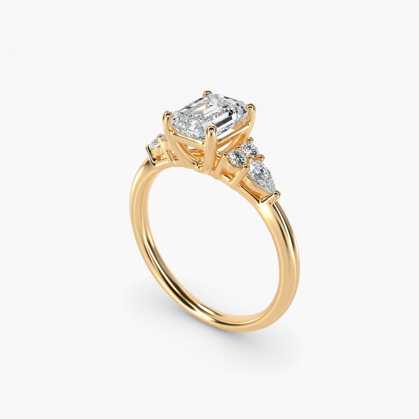 Petite Pear and Round Diamond Engagement Ring in 14k Yellow Gold (1/4 ct. tw.) - Emerald Center