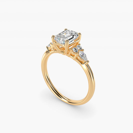 Petite Pear and Round Diamond Engagement Ring in 14k Yellow Gold (1/4 ct. tw.) - Emerald Center