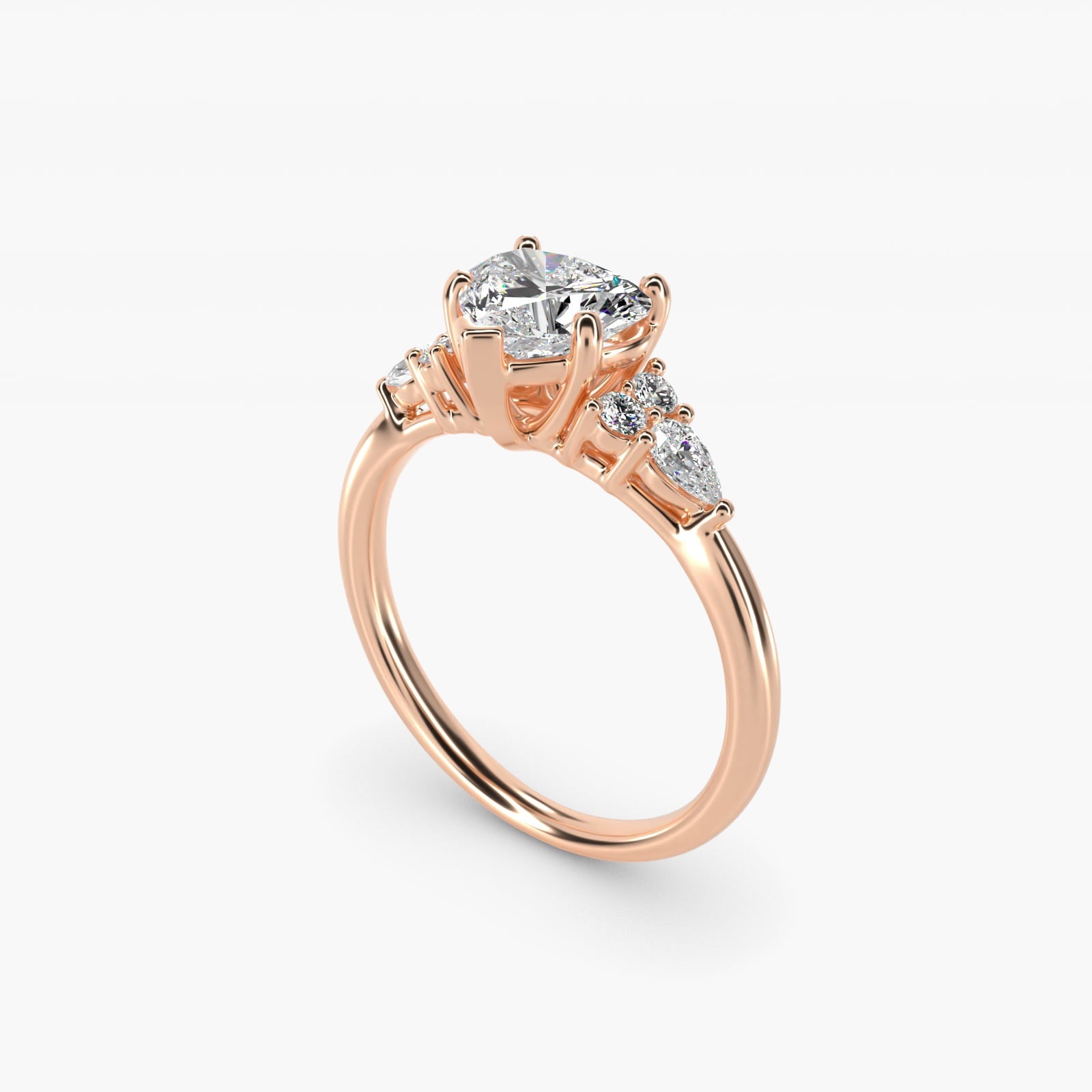Petite Pear and Round Diamond Engagement Ring in 18k Rose Gold (1/4 ct. tw.) - Heart Center