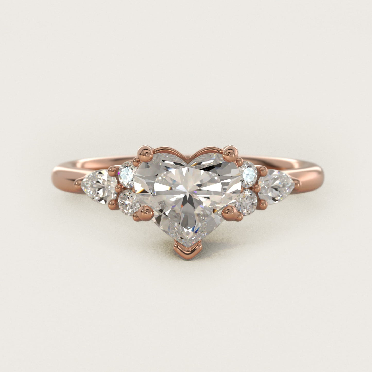 Petite Pear and Round Diamond Engagement Ring in 14k Rose Gold (1/4 ct. tw.) - Heart Center