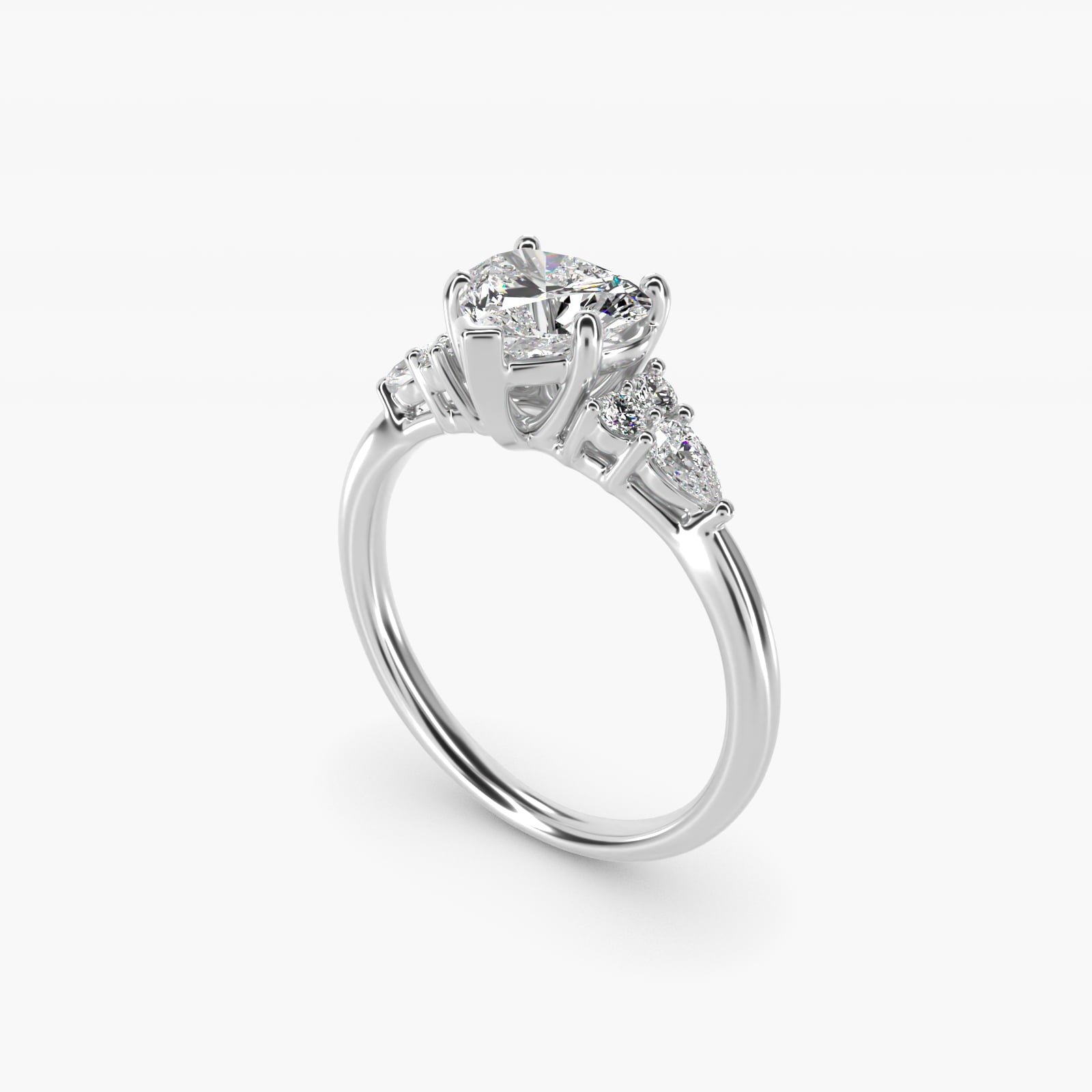 Petite Pear and Round Diamond Engagement Ring in 14k White Gold (1/4 ct. tw.) - Heart Center