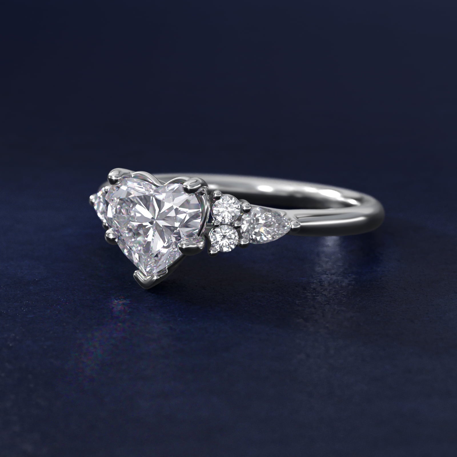 Petite Pear and Round Diamond Engagement Ring in 18k White Gold (1/4 ct. tw.) - Heart Center
