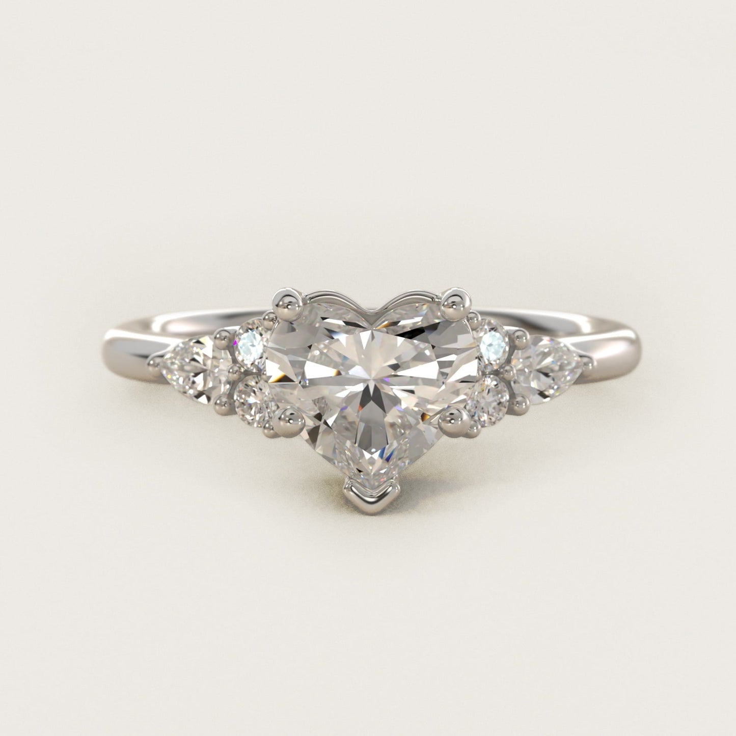 Petite Pear and Round Diamond Engagement Ring in 18k White Gold (1/4 ct. tw.) - Heart Center