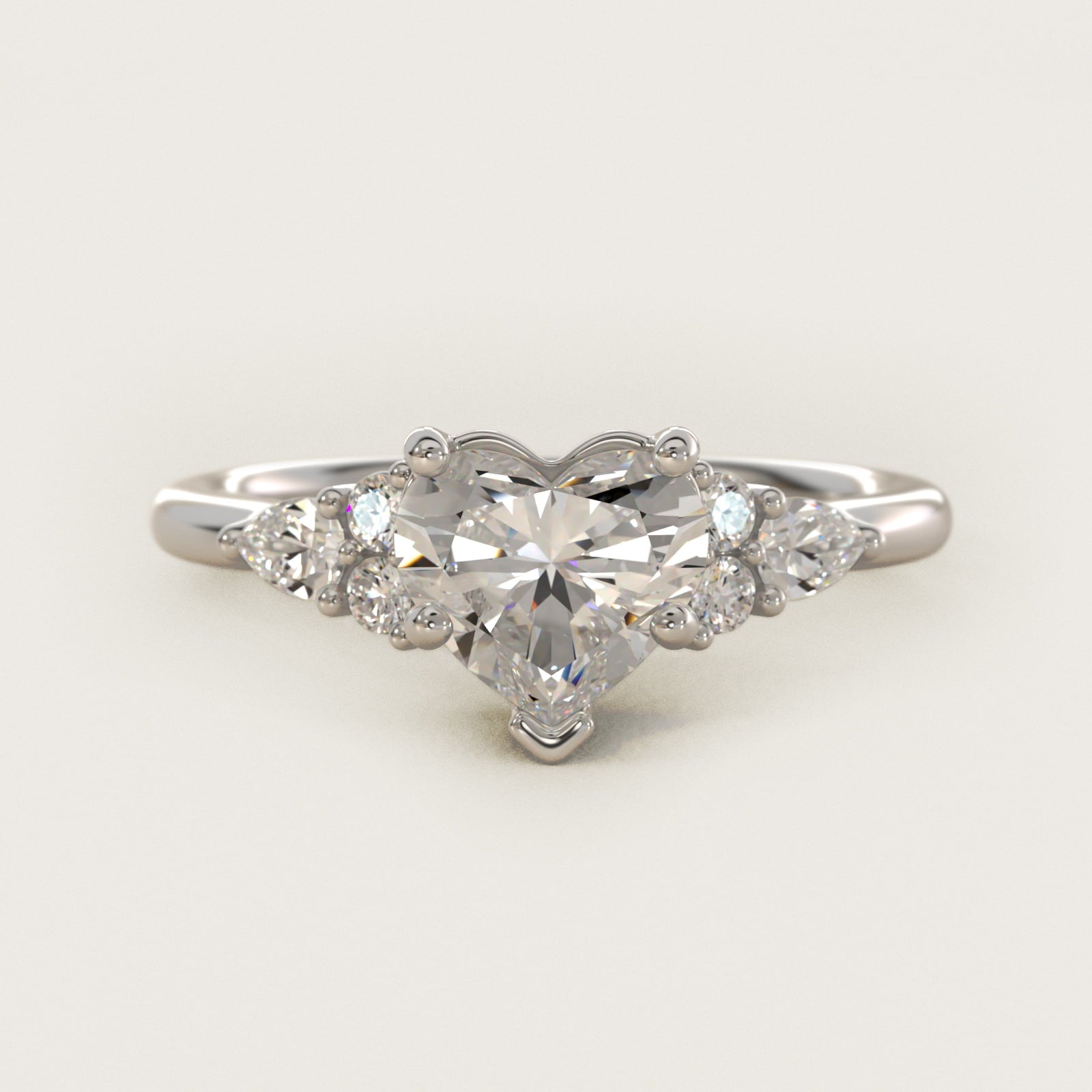 Petite Pear and Round Diamond Engagement Ring in 18k White Gold (1/4 ct. tw.) - Heart Center