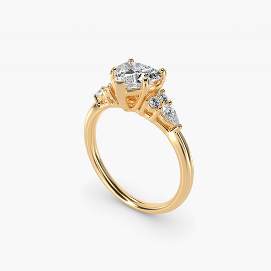 Petite Pear and Round Diamond Engagement Ring in 14k Yellow Gold (1/4 ct. tw.) - Heart Center