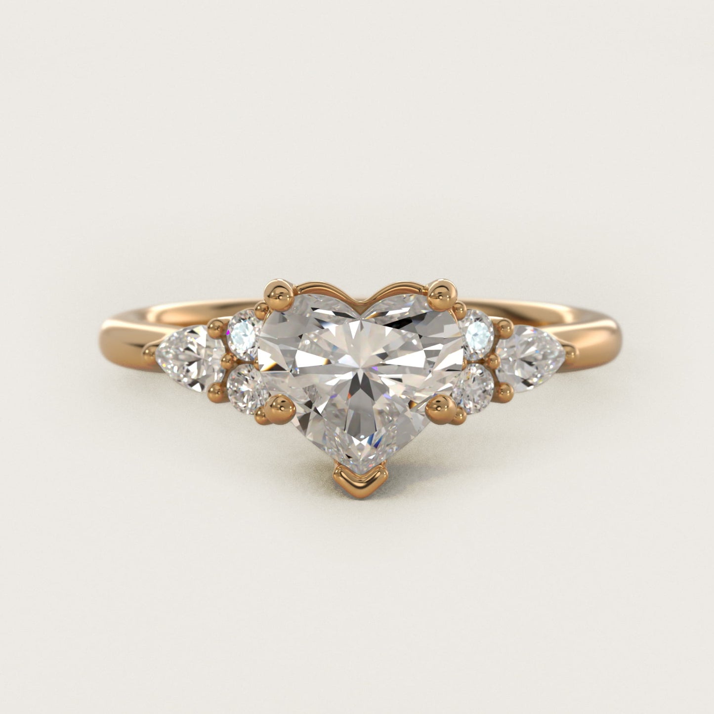 Petite Pear and Round Diamond Engagement Ring in 14k Yellow Gold (1/4 ct. tw.) - Heart Center