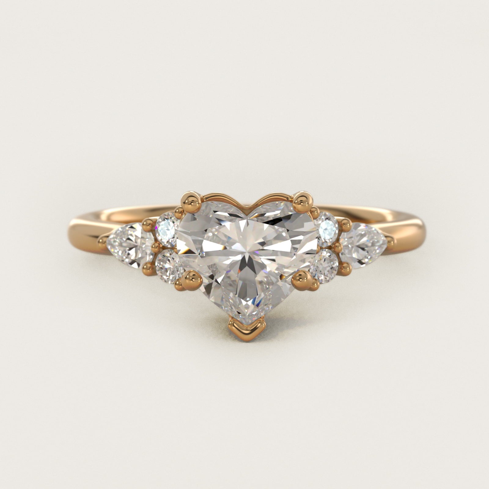 Petite Pear and Round Diamond Engagement Ring in 14k Yellow Gold (1/4 ct. tw.) - Heart Center