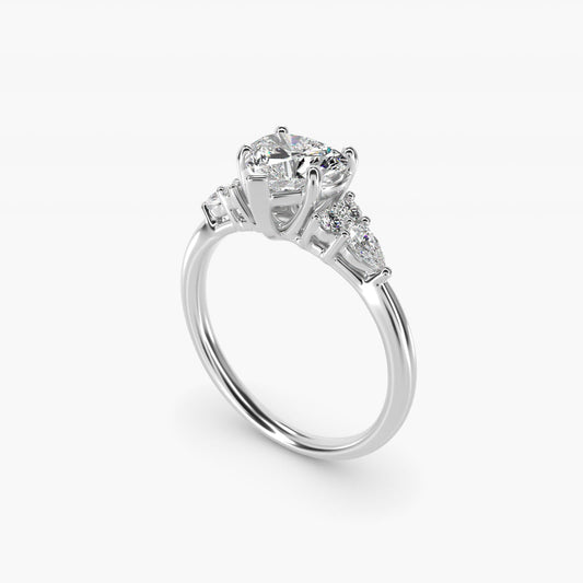 Petite Pear and Round Diamond Engagement Ring in Platinum (1/4 ct. tw.) - Heart Center