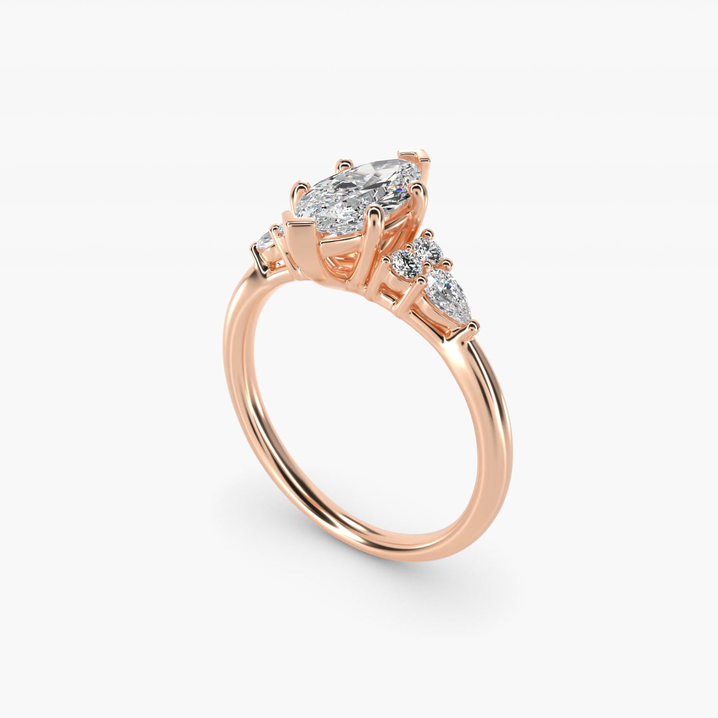 Petite Pear and Round Diamond Engagement Ring in 18k Rose Gold (1/4 ct. tw.) - Marquise Center