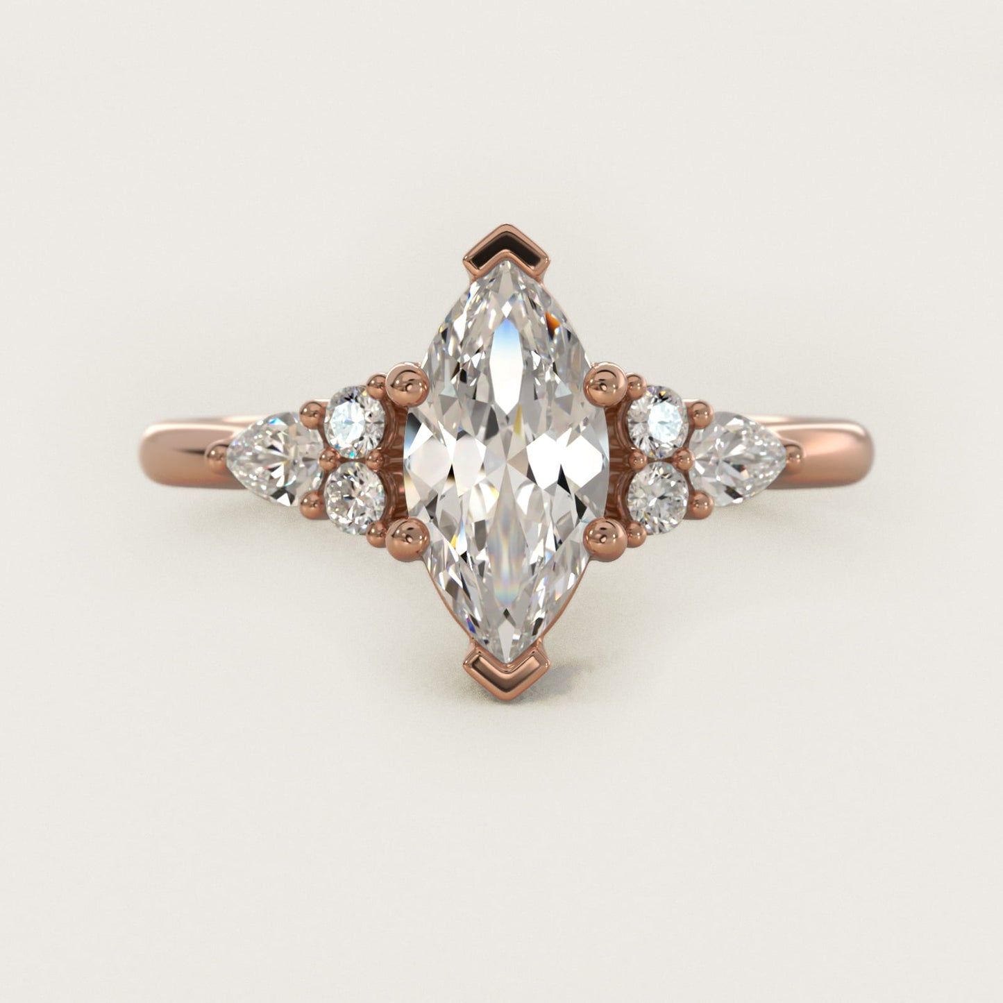 Petite Pear and Round Diamond Engagement Ring in 14k Rose Gold (1/4 ct. tw.) - Marquise Center
