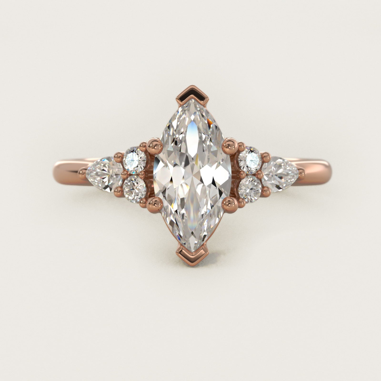 Petite Pear and Round Diamond Engagement Ring in 14k Rose Gold (1/4 ct. tw.) - Marquise Center