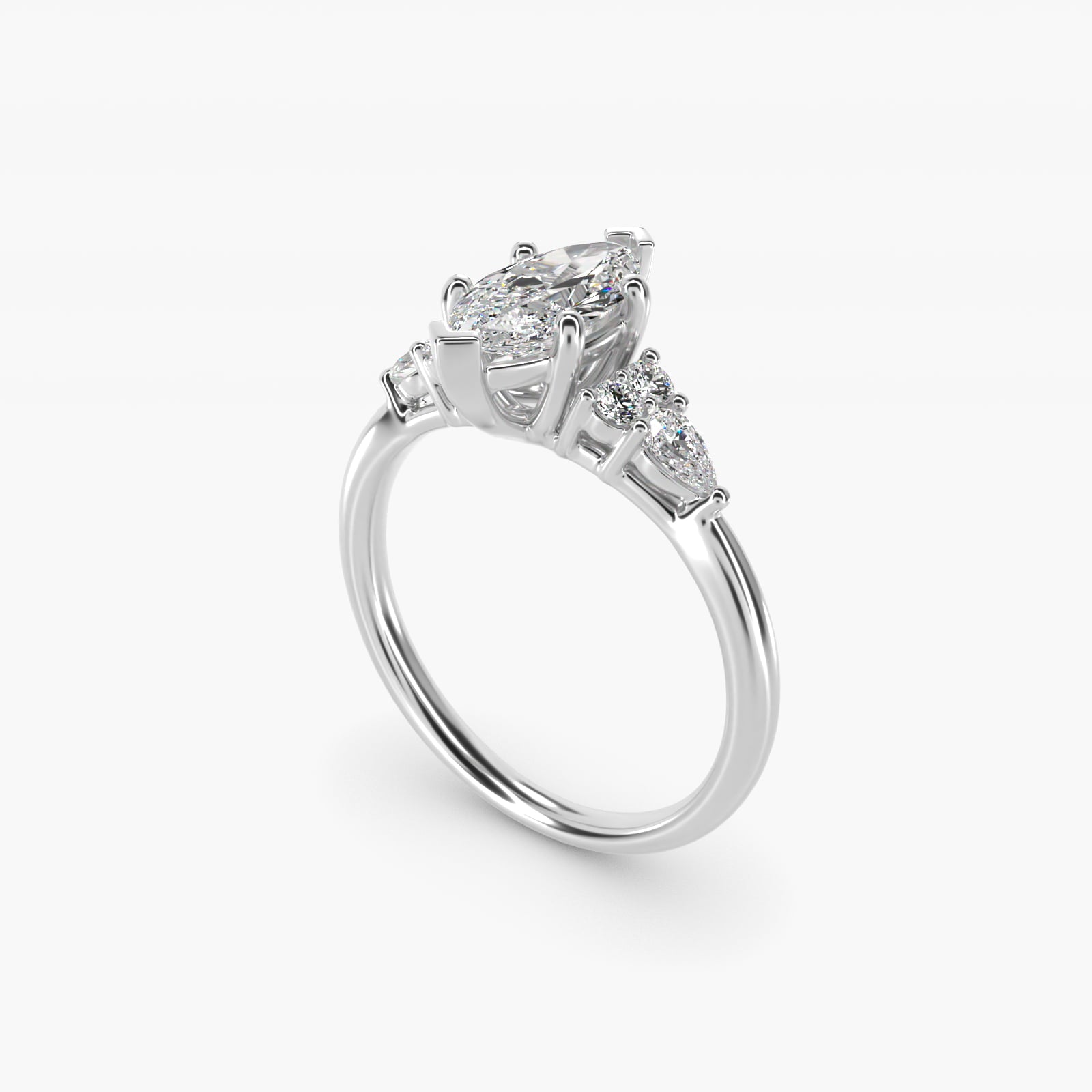 Petite Pear and Round Diamond Engagement Ring in 14k White Gold (1/4 ct. tw.) - Marquise Center