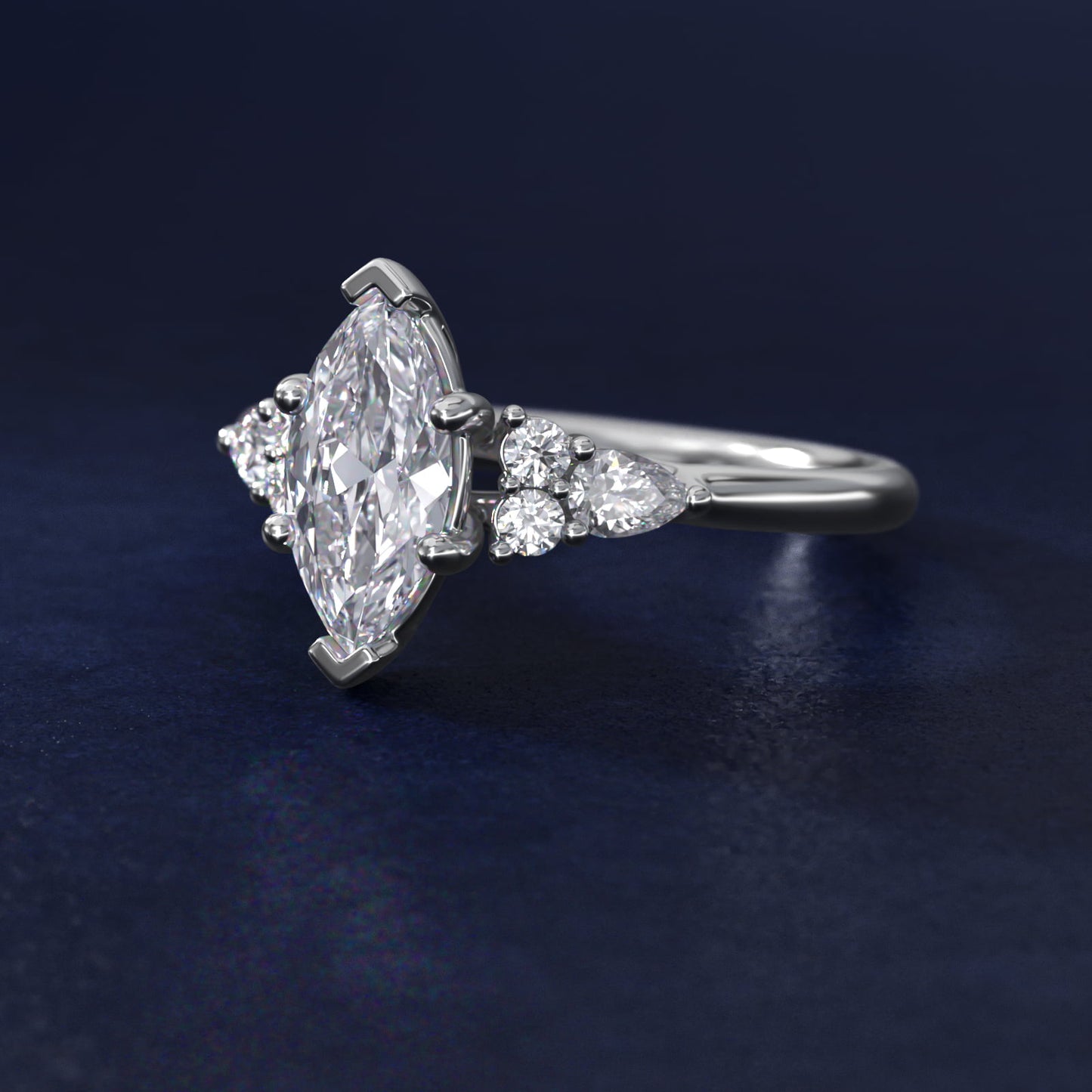Petite Pear and Round Diamond Engagement Ring in 14k White Gold (1/4 ct. tw.) - Marquise Center
