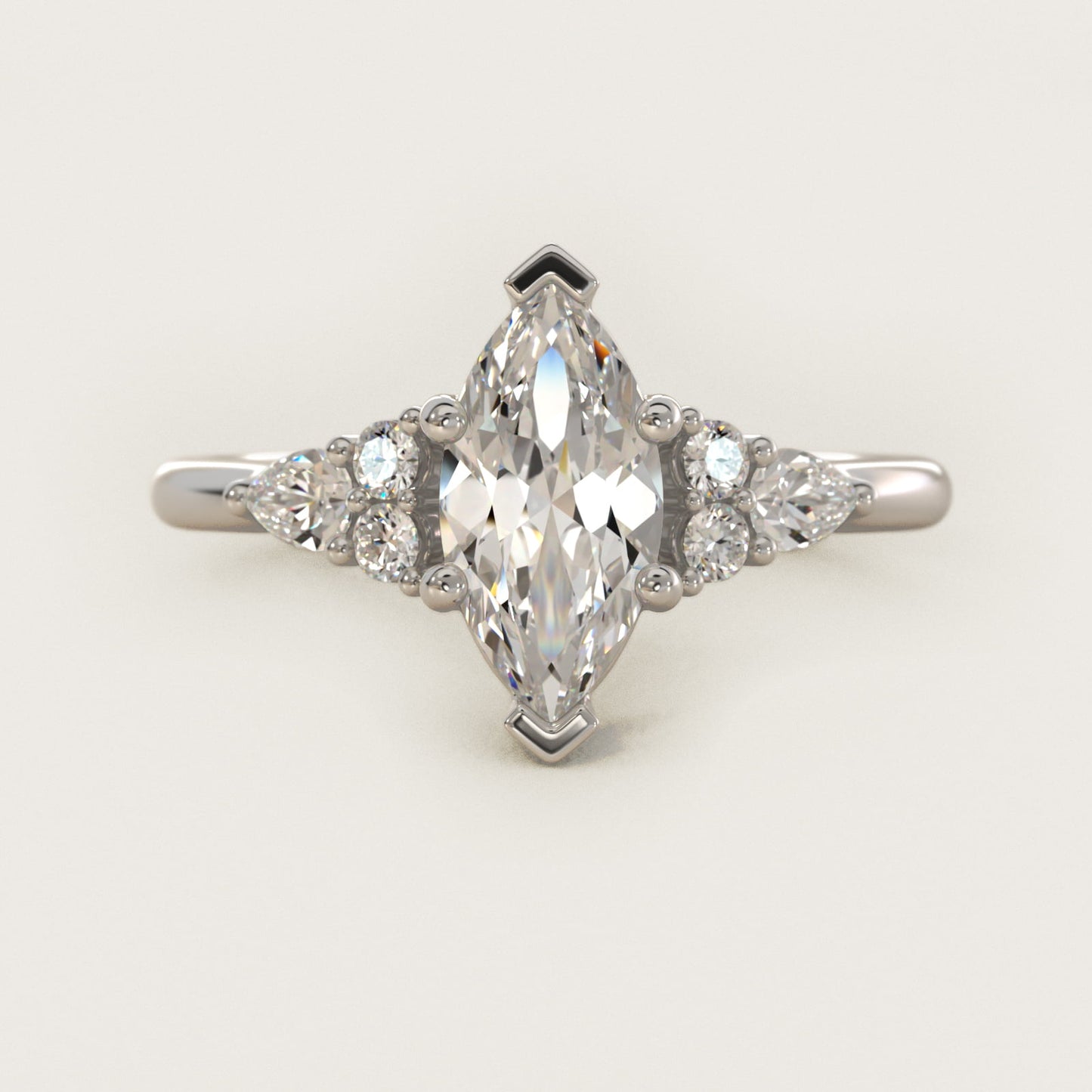 Petite Pear and Round Diamond Engagement Ring in 14k White Gold (1/4 ct. tw.) - Marquise Center