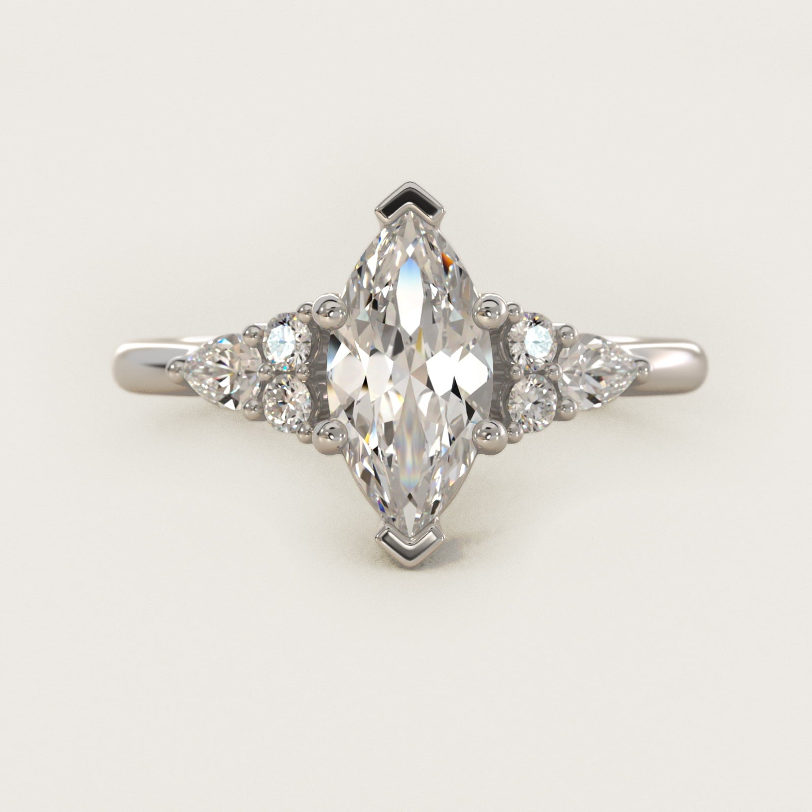 Petite Pear and Round Diamond Engagement Ring in 14k White Gold (1/4 ct. tw.) - Marquise Center