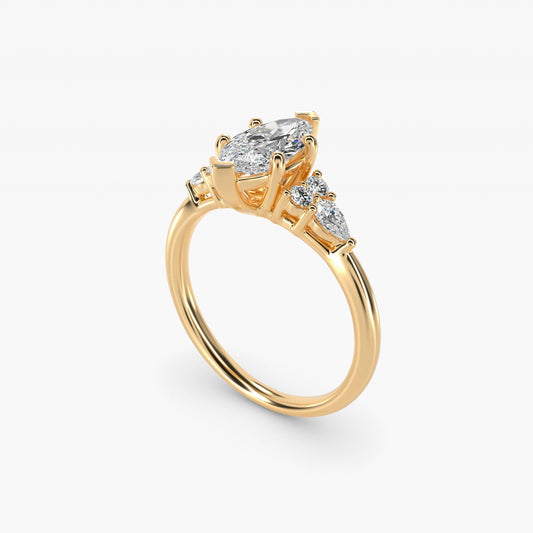 Petite Pear and Round Diamond Engagement Ring in 18k Yellow Gold (1/4 ct. tw.) - Marquise Center