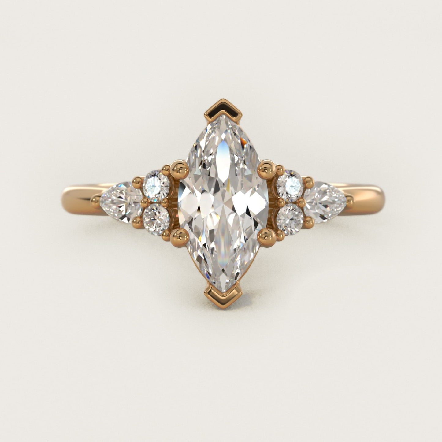 Petite Pear and Round Diamond Engagement Ring in 14k Yellow Gold (1/4 ct. tw.) - Marquise Center