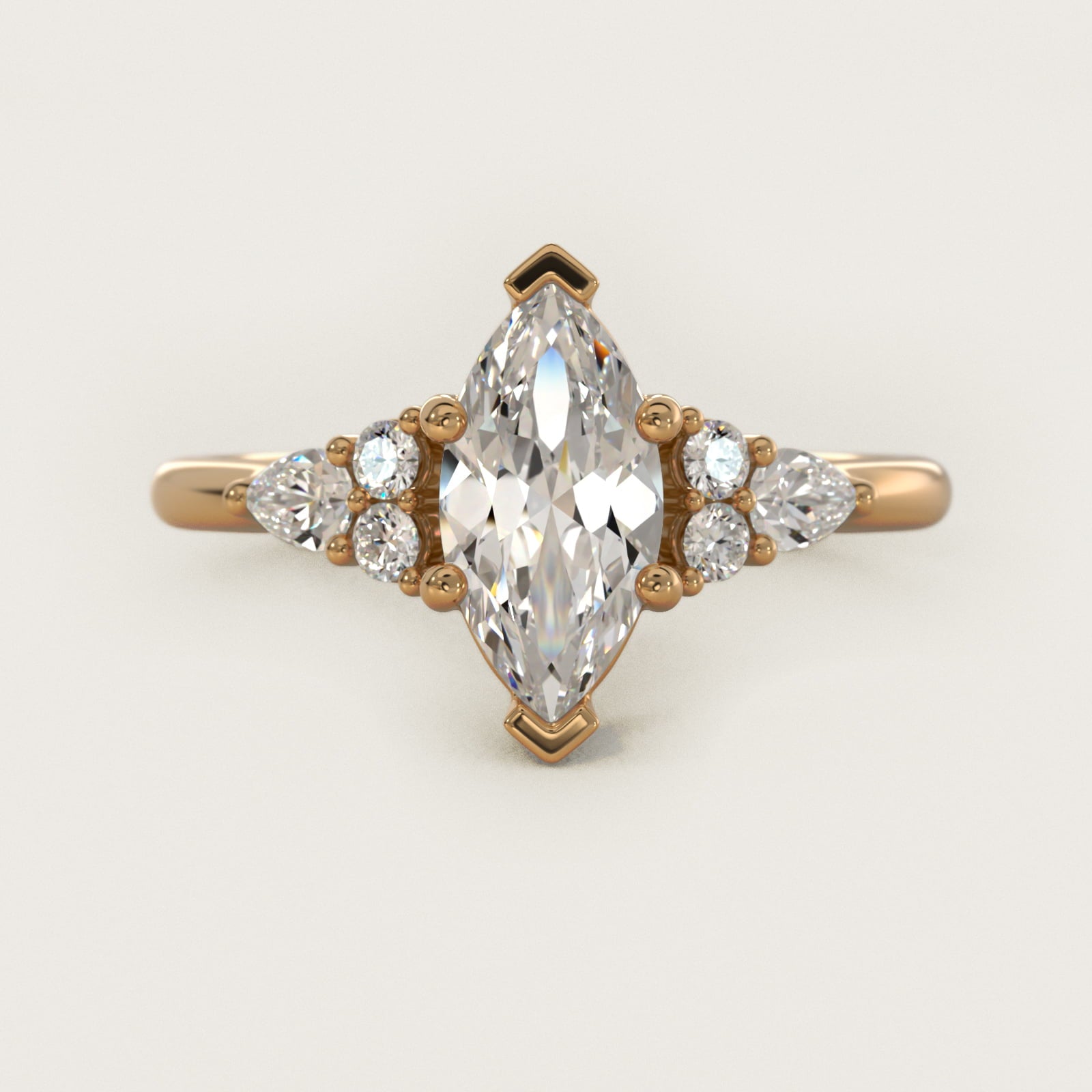 Petite Pear and Round Diamond Engagement Ring in 14k Yellow Gold (1/4 ct. tw.) - Marquise Center