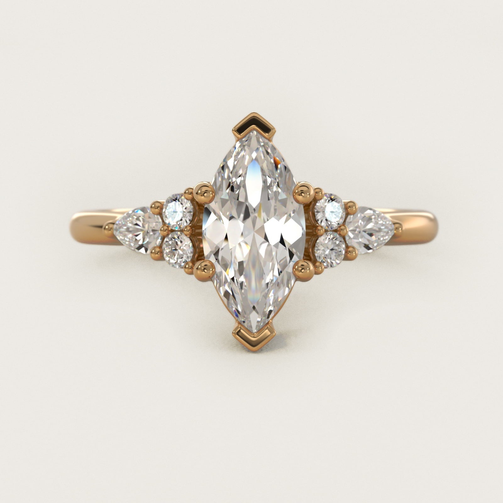 Petite Pear and Round Diamond Engagement Ring in 18k Yellow Gold (1/4 ct. tw.) - Marquise Center