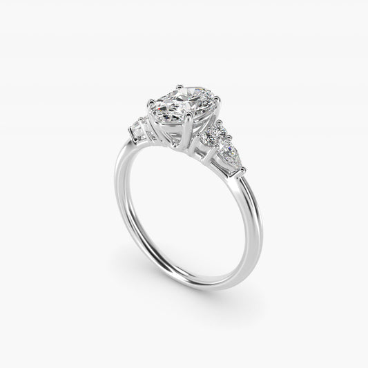 Petite Pear and Round Diamond Engagement Ring in 14k White Gold (1/4 ct. tw.) - Oval Center