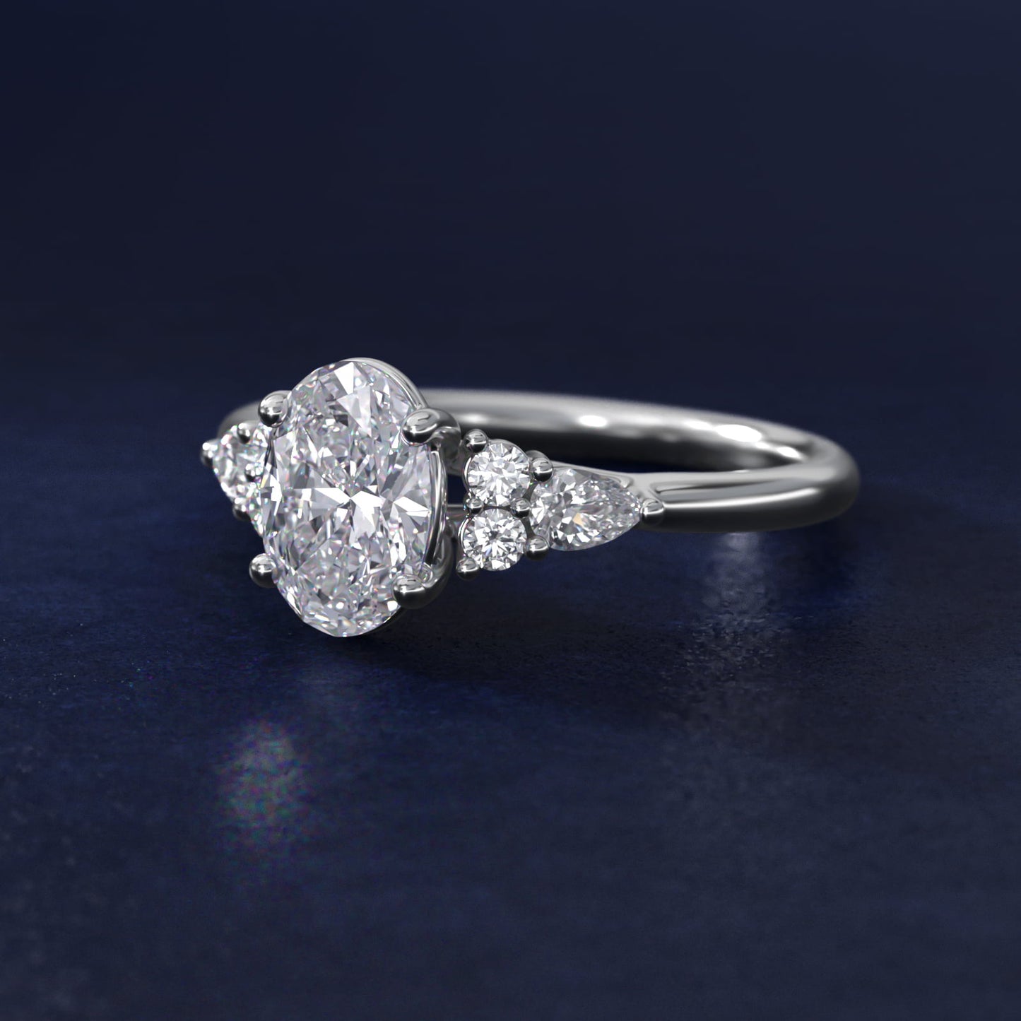 Petite Pear and Round Diamond Engagement Ring in 14k White Gold (1/4 ct. tw.) - Oval Center