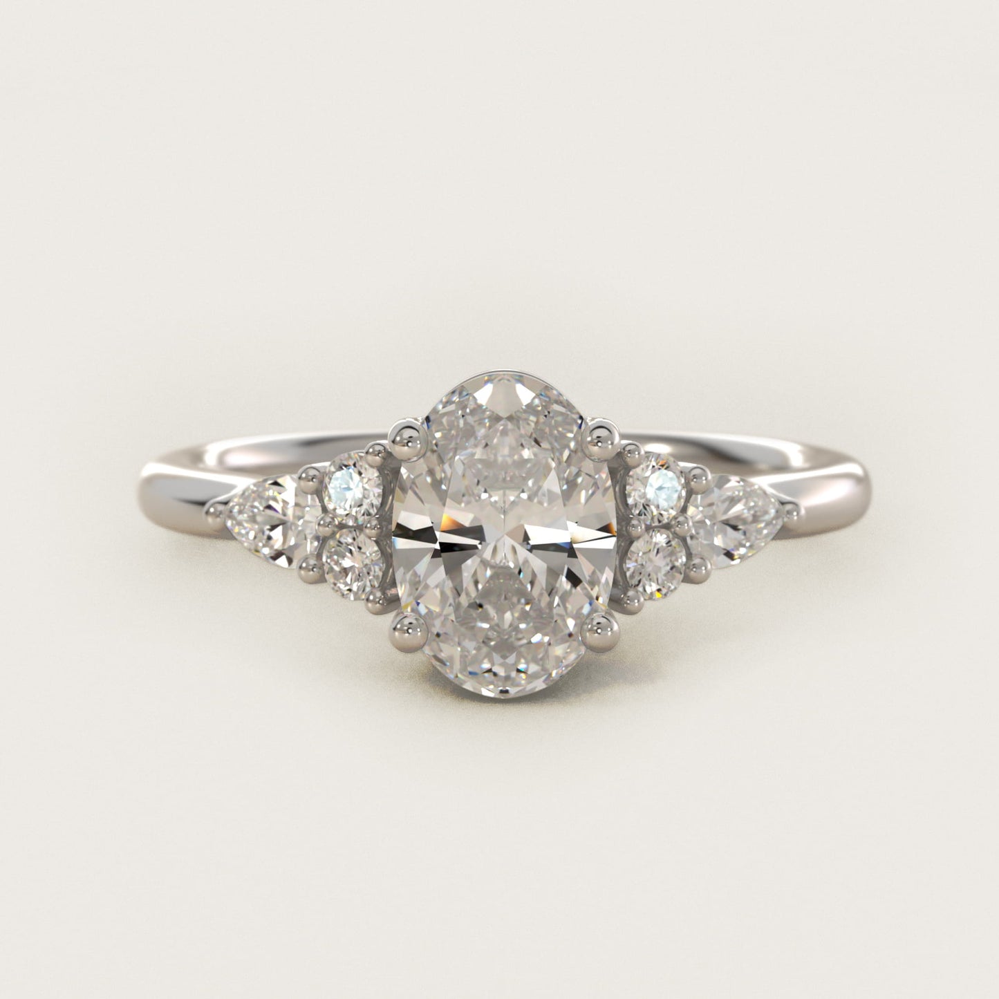 Petite Pear and Round Diamond Engagement Ring in 14k White Gold (1/4 ct. tw.) - Oval Center