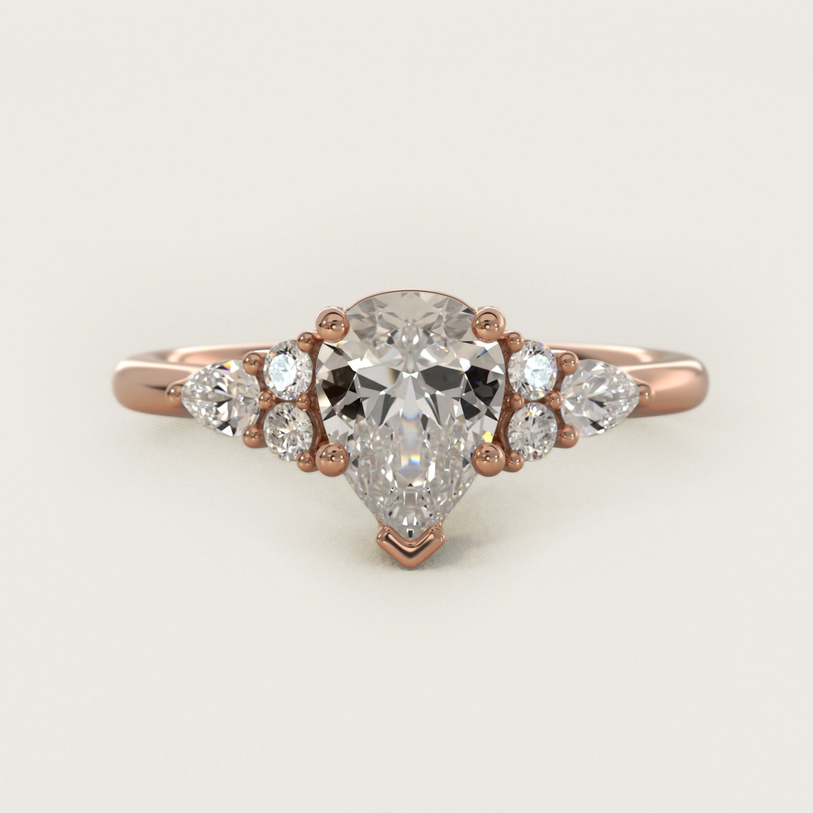 Petite Pear and Round Diamond Engagement Ring in 14k Rose Gold (1/4 ct. tw.) - Pear Center