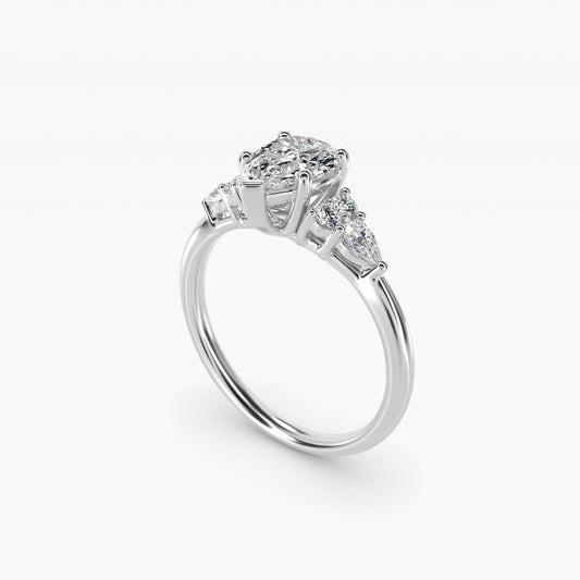 Petite Pear and Round Diamond Engagement Ring in 14k White Gold (1/4 ct. tw.) - Pear Center