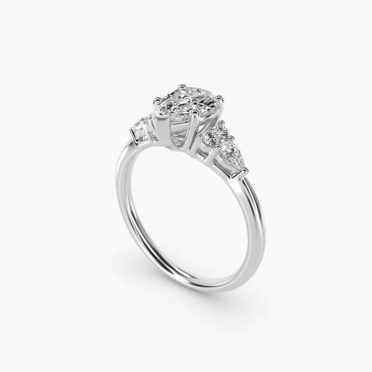 Petite Pear and Round Diamond Engagement Ring in 18k White Gold (1/4 ct. tw.) - Pear Center