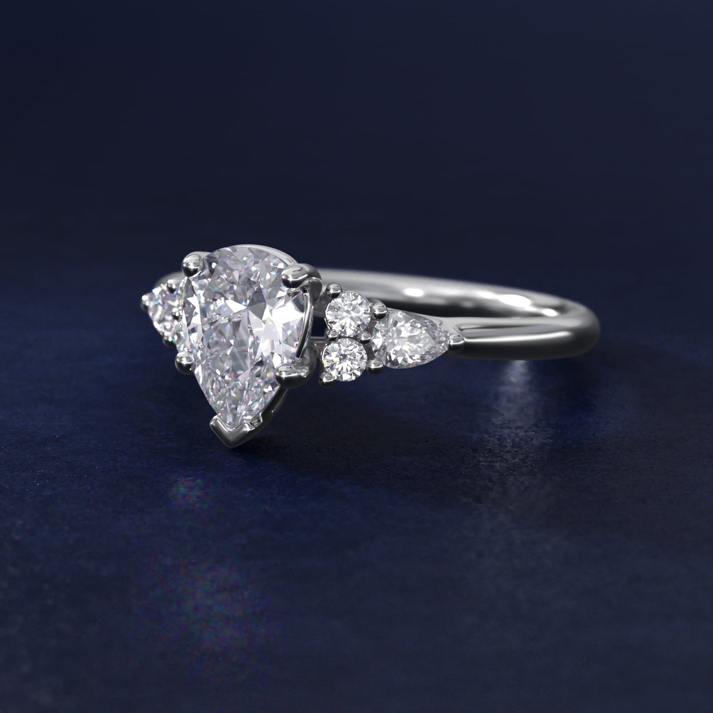 Petite Pear and Round Diamond Engagement Ring in 14k White Gold (1/4 ct. tw.) - Pear Center